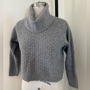 JEANNE PIERRE Gray Cowl Neck cabled Sweater Silk Wool Sz Small